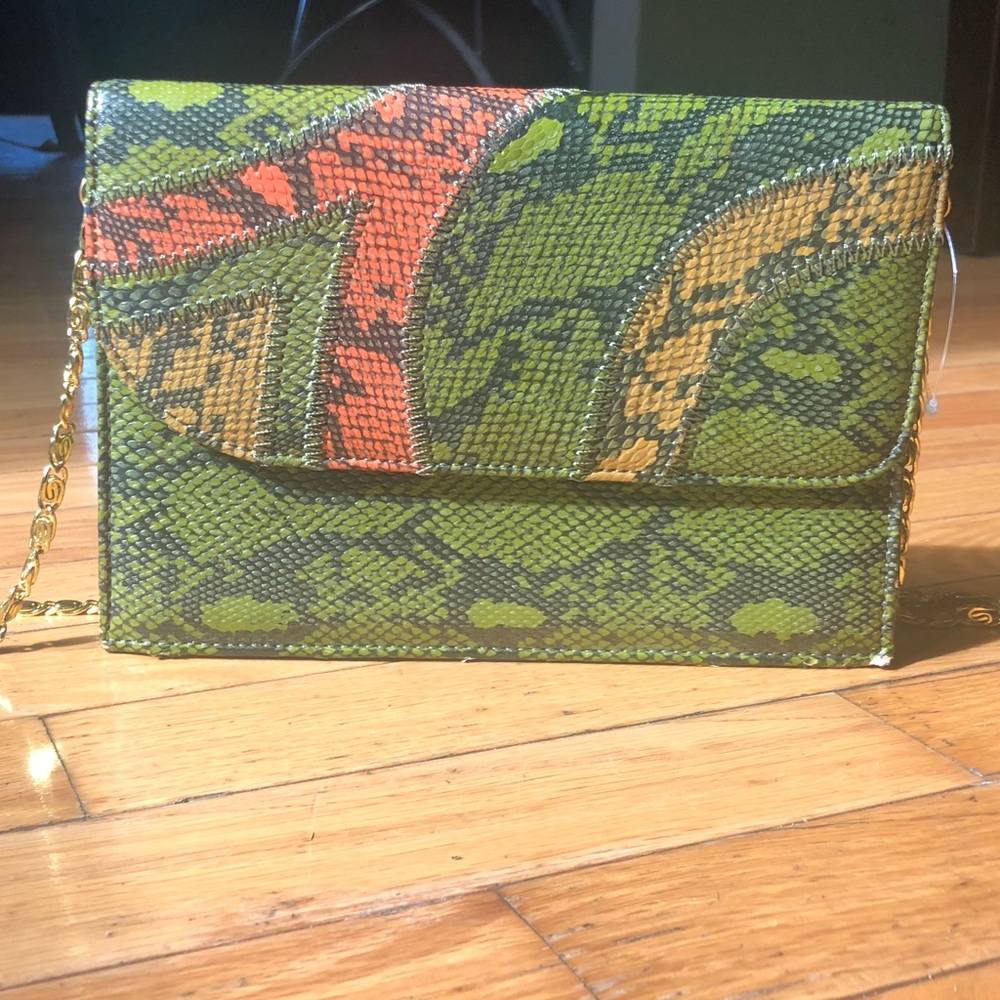 Snake print convertible crossbody clutch